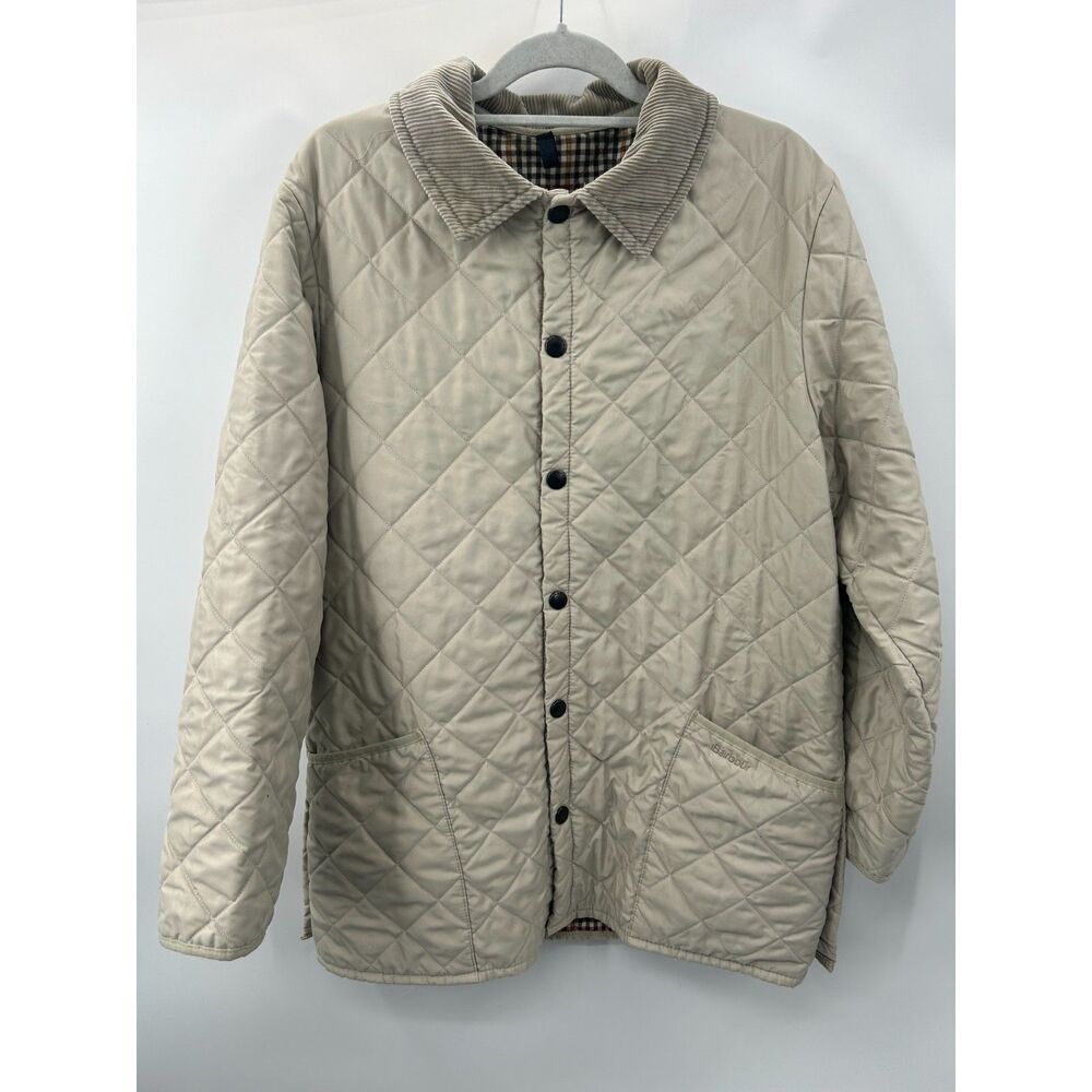 Barbour Classic Eskdale Quilted Jacket Men's L Beige Corduroy Collar Barn Coat